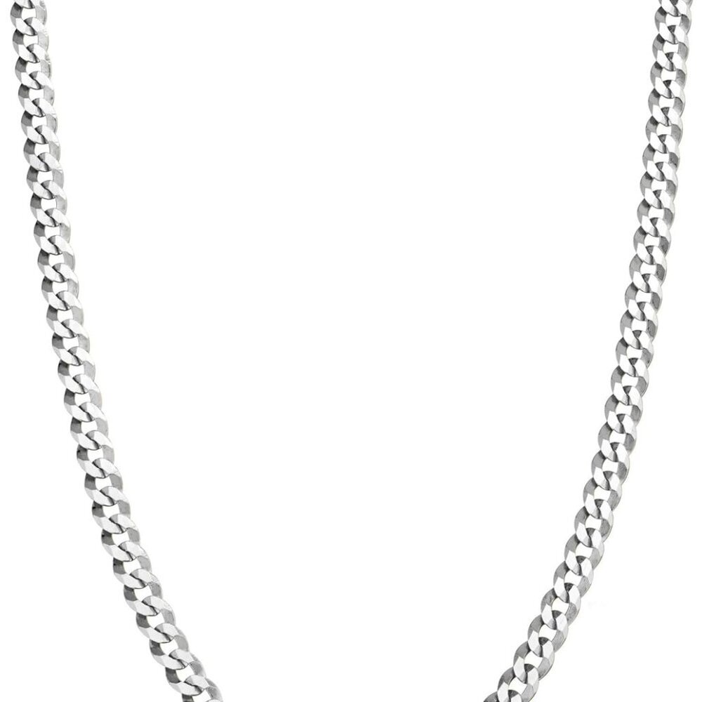 Italian Solid 925 Sterling Silver 3.5mm Diamond Cut Cuban Link Curb Chain Neckla